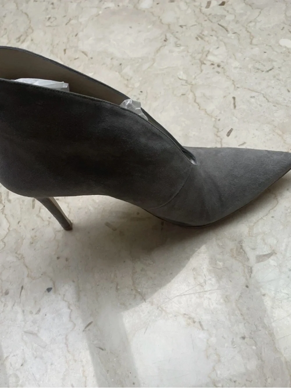 Karen Millen Black Suede Pointed Pump with Subtle Gold Trim